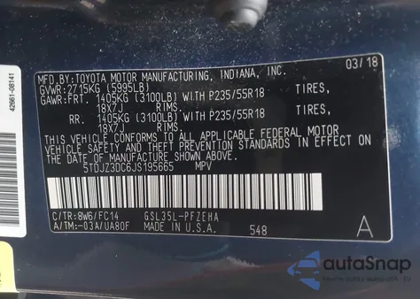 2018 Toyota Sienna Le 7 Passenger from USA, damaged, VIN 5TDJZ3DC6JS195665